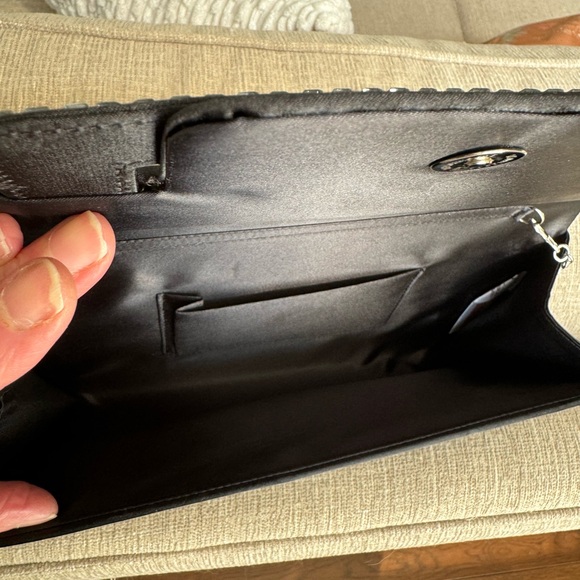 Black Satin with Mirrored Design Clutch Purse with Shoulder Chain Strap - Picture 3 of 5